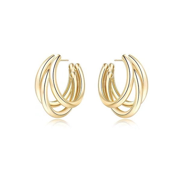 Triple Circular Shining Gold Earrings - Picture 6 of 9